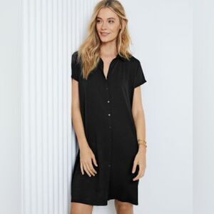 EILEEN FISHER | Fine Tencel Jersey Button Oversized Black Shirtdress  | XS